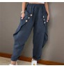 A2251 Summer New Women's Pants Retro Cozy Linen Casual Pants Elastic Waist Casual Trousers Loose Breathable Harem Pants