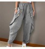 A2251 Summer New Women's Pants Retro Cozy Linen Casual Pants Elastic Waist Casual Trousers Loose Breathable Harem Pants