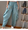 A2251 Summer New Women's Pants Retro Cozy Linen Casual Pants Elastic Waist Casual Trousers Loose Breathable Harem Pants