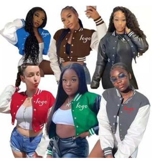 2022 Spring Trending Clothes Letterman Cropped Jacket Women Long Sleeves Varsity Woman Letterman For Ladies Coats Clothes