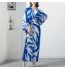 2022 long skirt dolman sleeve pleated print dress women elegant summer casual dresses