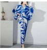 2022 long skirt dolman sleeve pleated print dress women elegant summer casual dresses
