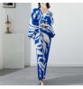 2022 long skirt dolman sleeve pleated print dress women elegant summer casual dresses