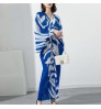 2022 long skirt dolman sleeve pleated print dress women elegant summer casual dresses