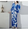 2022 long skirt dolman sleeve pleated print dress women elegant summer casual dresses