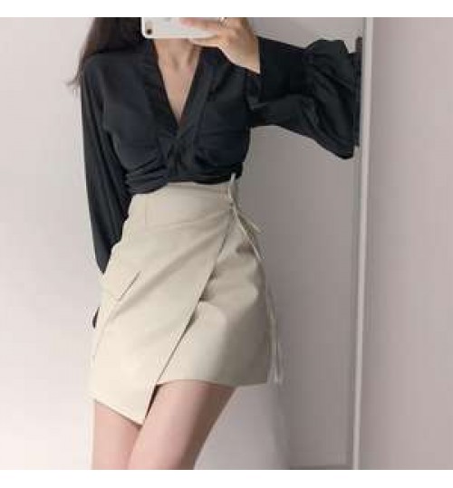 women's leather knee length girls short maxi chiffon skirts custom logo dress mini pagoda sleeve skirts