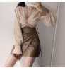 women's leather knee length girls short maxi chiffon skirts custom logo dress mini pagoda sleeve skirts