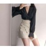 women's leather knee length girls short maxi chiffon skirts custom logo dress mini pagoda sleeve skirts