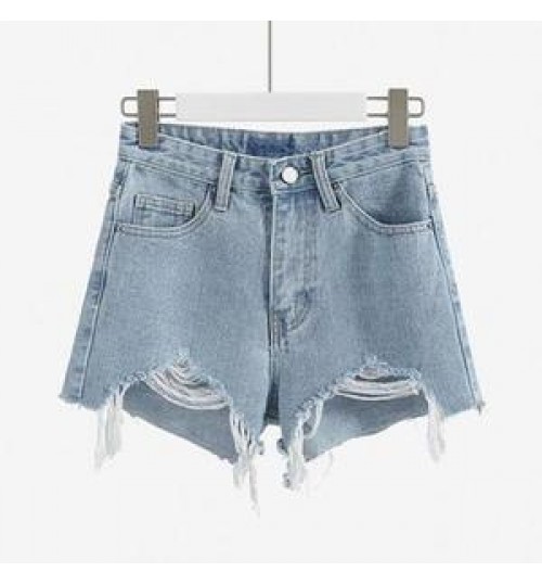 Women's denim shorts 2022 new high-waist shorts women casual loose ladies fashion large size elastic waist wide-leg short jeans