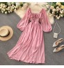 Vestido Autumn Chic Long Sleeve Casual Dresses Women Lady Elegant French Retro Square Neck Puff Sleeve Chiffon Long Dress
