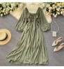 Vestido Autumn Chic Long Sleeve Casual Dresses Women Lady Elegant French Retro Square Neck Puff Sleeve Chiffon Long Dress