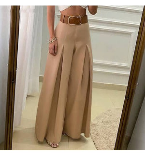 Magicmk Casual Solid Color Wide Leg Pants Women Long Trousers Lady's Palazzo Pants High Waist Zipper palazo pants women