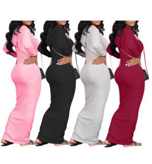 2022 Autumn Women's Maxi Rib Ladies Dress Bodycon Sexy Long Sleeve Hooded Casual Slim Dresses For women