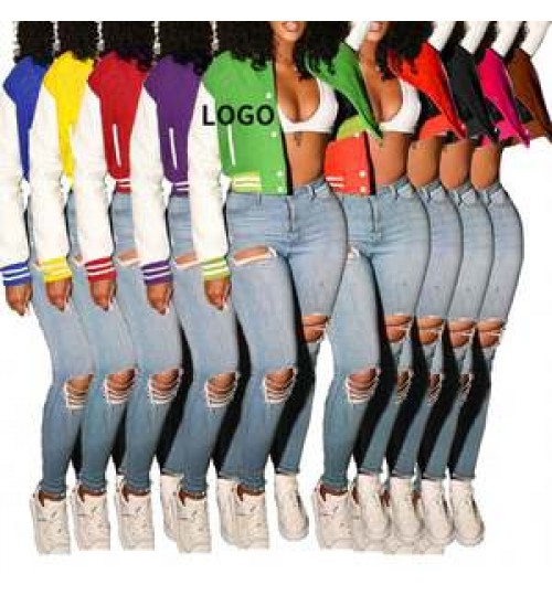 D7515 New arrival women varsity jackets customized logo baseball jacket solid patchwork varsity jackets women