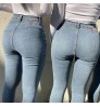 Women's Jeans High Waist Stretch Denim Pants Autumn Winter Blue Retro Washed Elastic Slim Pencil Trousers J0317