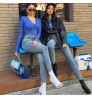 Women's Jeans High Waist Stretch Denim Pants Autumn Winter Blue Retro Washed Elastic Slim Pencil Trousers J0317