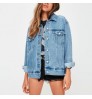 Dongguan factory fall clothing custom long denim distressed women jean jacket cotton blue winter plain denim jacket for women