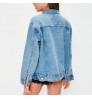 Dongguan factory fall clothing custom long denim distressed women jean jacket cotton blue winter plain denim jacket for women