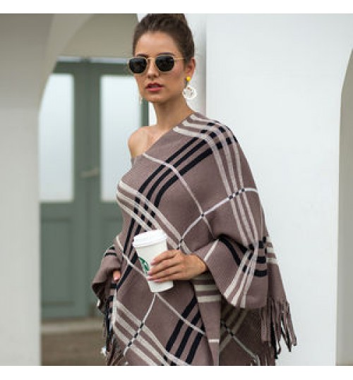 Wholesale price pullover stripe pullover v-neck women's sweater for women tassel batwing-sleeved blouse clothing poncho sweater