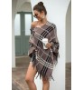 Wholesale price pullover stripe pullover v-neck women's sweater for women tassel batwing-sleeved blouse clothing poncho sweater