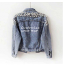 Print Embroidery LOGO Studded Rivet Pearl Women Denim Jacket Long Sleeve Fashion Jacket Big Pearl Denim Jacket