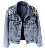 Print Embroidery LOGO Studded Rivet Pearl Women Denim Jacket Long Sleeve Fashion Jacket Big Pearl Denim Jacket