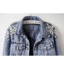 Print Embroidery LOGO Studded Rivet Pearl Women Denim Jacket Long Sleeve Fashion Jacket Big Pearl Denim Jacket