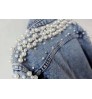 Print Embroidery LOGO Studded Rivet Pearl Women Denim Jacket Long Sleeve Fashion Jacket Big Pearl Denim Jacket