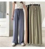 New Silk Wide-leg Pants Women Summer Ladies High Waist Loose Large Size Nine-point Pants Straight Casual Pants
