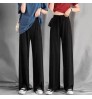 New Silk Wide-leg Pants Women Summer Ladies High Waist Loose Large Size Nine-point Pants Straight Casual Pants