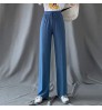 New Silk Wide-leg Pants Women Summer Ladies High Waist Loose Large Size Nine-point Pants Straight Casual Pants