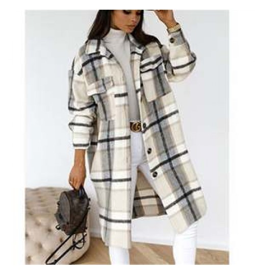 Best Design Womens Winter Coat Women's Casual Lapel Button Down Long Plaid Shirt Coat Tartan Shacket Jacket Women