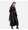 Wine red Trench Women's Slim Motorcycle Pu Leather Coat long slim with belt women's leather trench coats