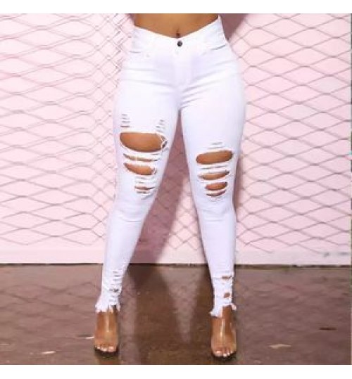 Dark Blue Ladies Jeans Women Ripped Skinny Jeans High Waist Women's Pants Wholesale