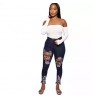 Dark Blue Ladies Jeans Women Ripped Skinny Jeans High Waist Women's Pants Wholesale