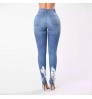 Dark Blue Ladies Jeans Women Ripped Skinny Jeans High Waist Women's Pants Wholesale
