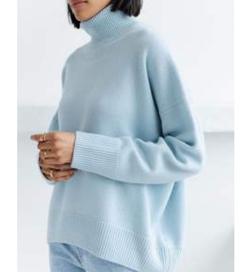 Custom 100% Cashmere Women's Turtleneck Top Sweater Pullover Winter Knit Custom High Neck Polyester Cotton Wool Cashmere Sweater