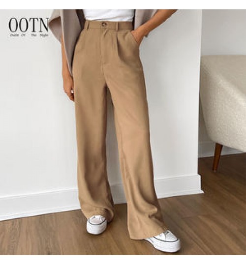 OOTN Office Lady Korean Style Women 2022 Pantalones De Mujer Women Brown Straight Pants High Waisted Casual Trousers