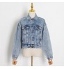 custom ladies blue jeans jacket fashion casual women's Lapel heavy industry diamond sexy hollow out denim jackets women