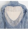 custom ladies blue jeans jacket fashion casual women's Lapel heavy industry diamond sexy hollow out denim jackets women