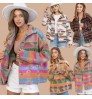 Western Vintage Women's Aztec Print Jacket Lapel Loose Long Sleeve Wool Coat Button Down Thick Jacket Shacket Women's Clothing