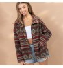 Western Vintage Women's Aztec Print Jacket Lapel Loose Long Sleeve Wool Coat Button Down Thick Jacket Shacket Women's Clothing