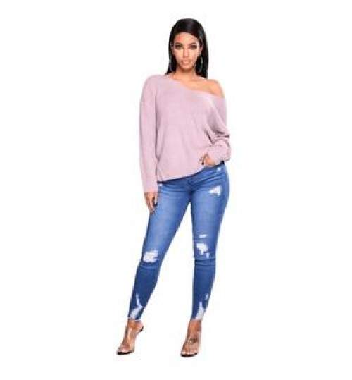 Stretch-ripped high-rise jeans pop small-footed women's trousers women jeans