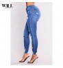 Stretch-ripped high-rise jeans pop small-footed women's trousers women jeans