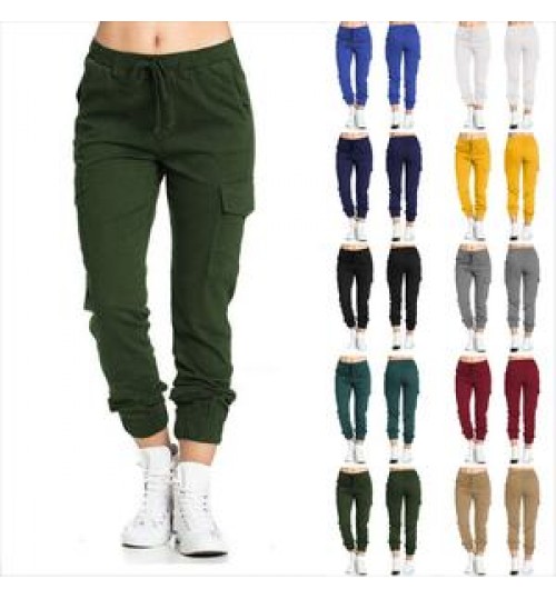 2022 Ladies pants Cargo Pants casual elastic waist string side pocket women ' s trousers