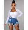 High waist tassel women's short jeans new fashion hollow out shorts jeans hole women's jeans shorts