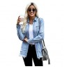 2022 Women Jacket Stylish Fashion Ripped Shirt Long Sleeve Turtleneck Denim Jacket