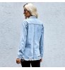 2022 Women Jacket Stylish Fashion Ripped Shirt Long Sleeve Turtleneck Denim Jacket