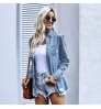 2022 Women Jacket Stylish Fashion Ripped Shirt Long Sleeve Turtleneck Denim Jacket