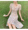 Wholesale Cheap Ladies Fashion Vintage Sweet Party Beach Elegant Side Women Korean Floral Summer Casual Dress